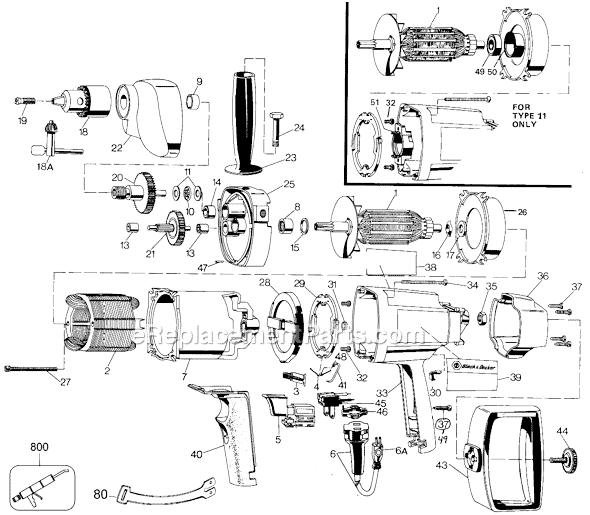 Page A Diagram and Parts List for 7264 Type 1 Black and Decker Electric Drill